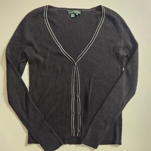 Ralph Lauren Black And White V-neck Cardigan Sweater Size L